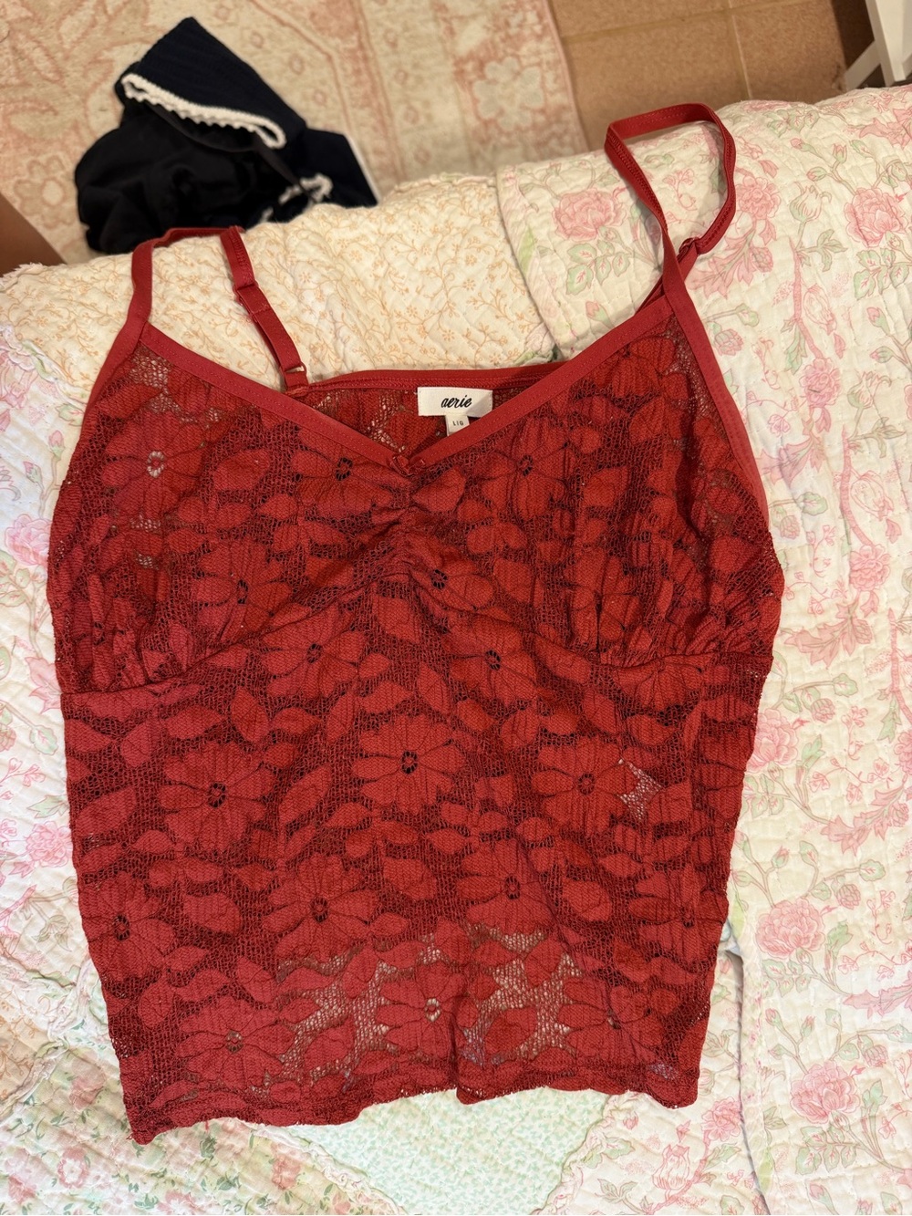aerie Red Floral Lace Camisole with Adjustable Straps